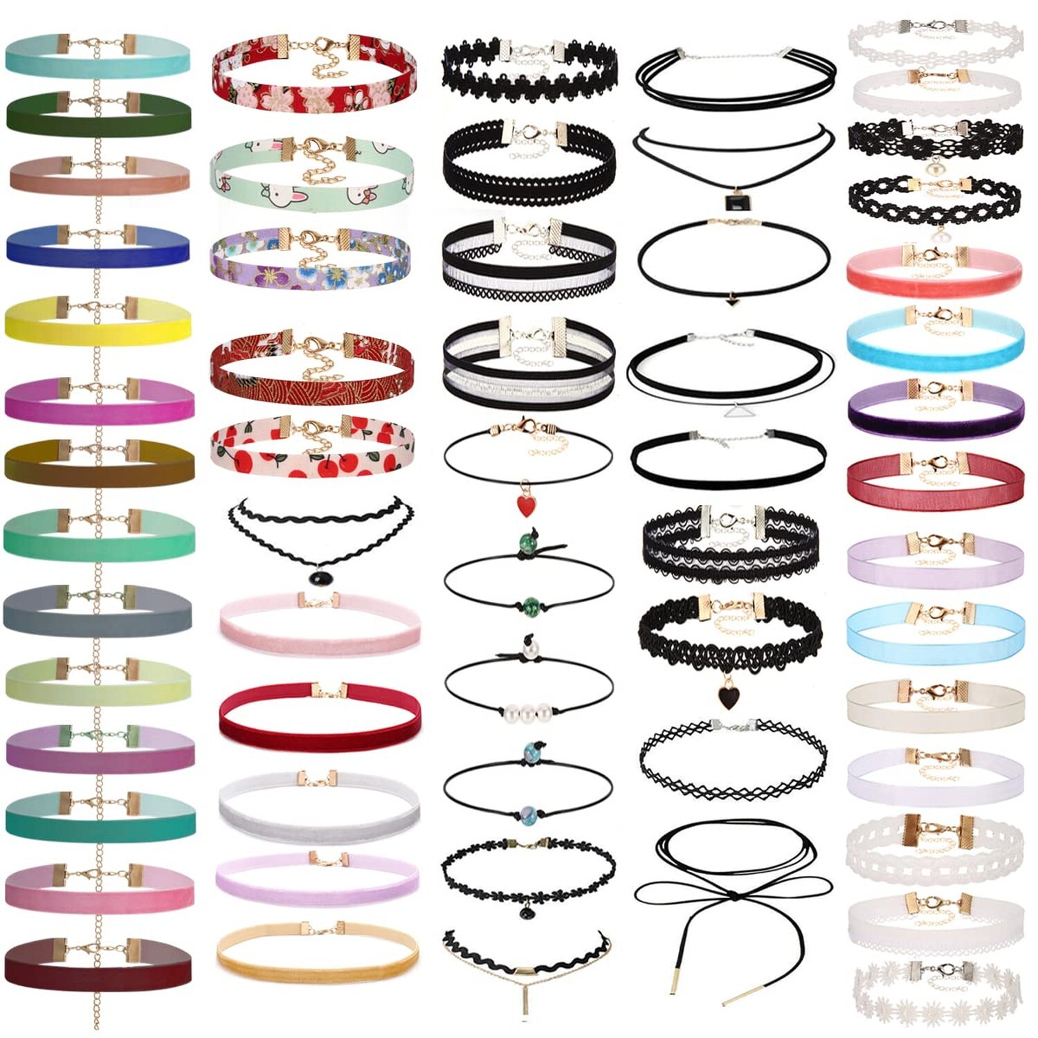 K&Q 60 PCS Choker Necklace Set, Classic Stretch Colorful Gothic Collar Tattoo...