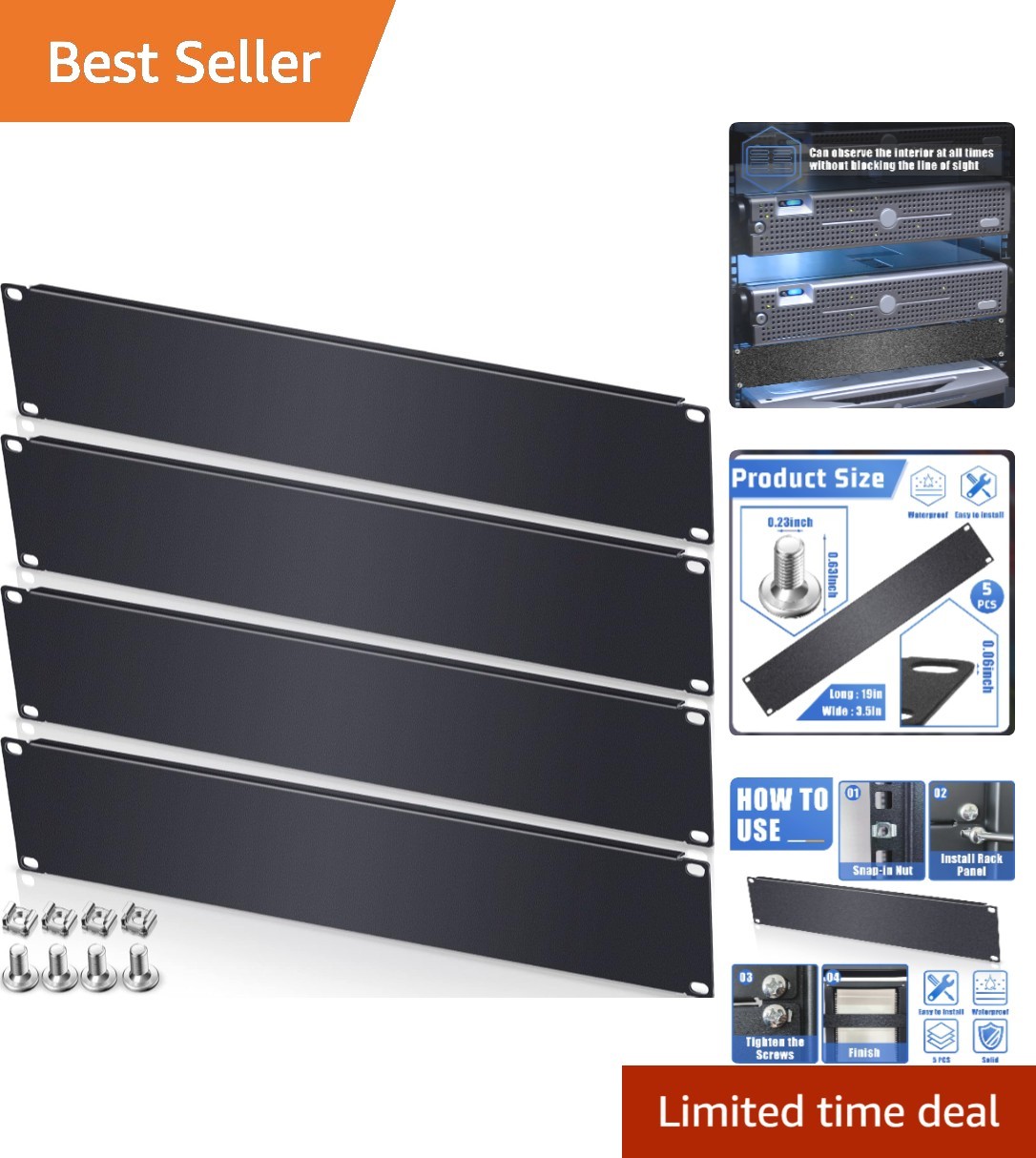 5-Pack Metal Blank Rack Mount Panels 2U - Dust and EMI Protection for 19" Racks