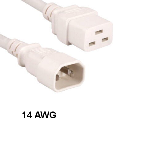 Kentek White 4ft AC Power Cable IEC-60320 C14 to C19 14 AWG 15A 250V Color-Coded