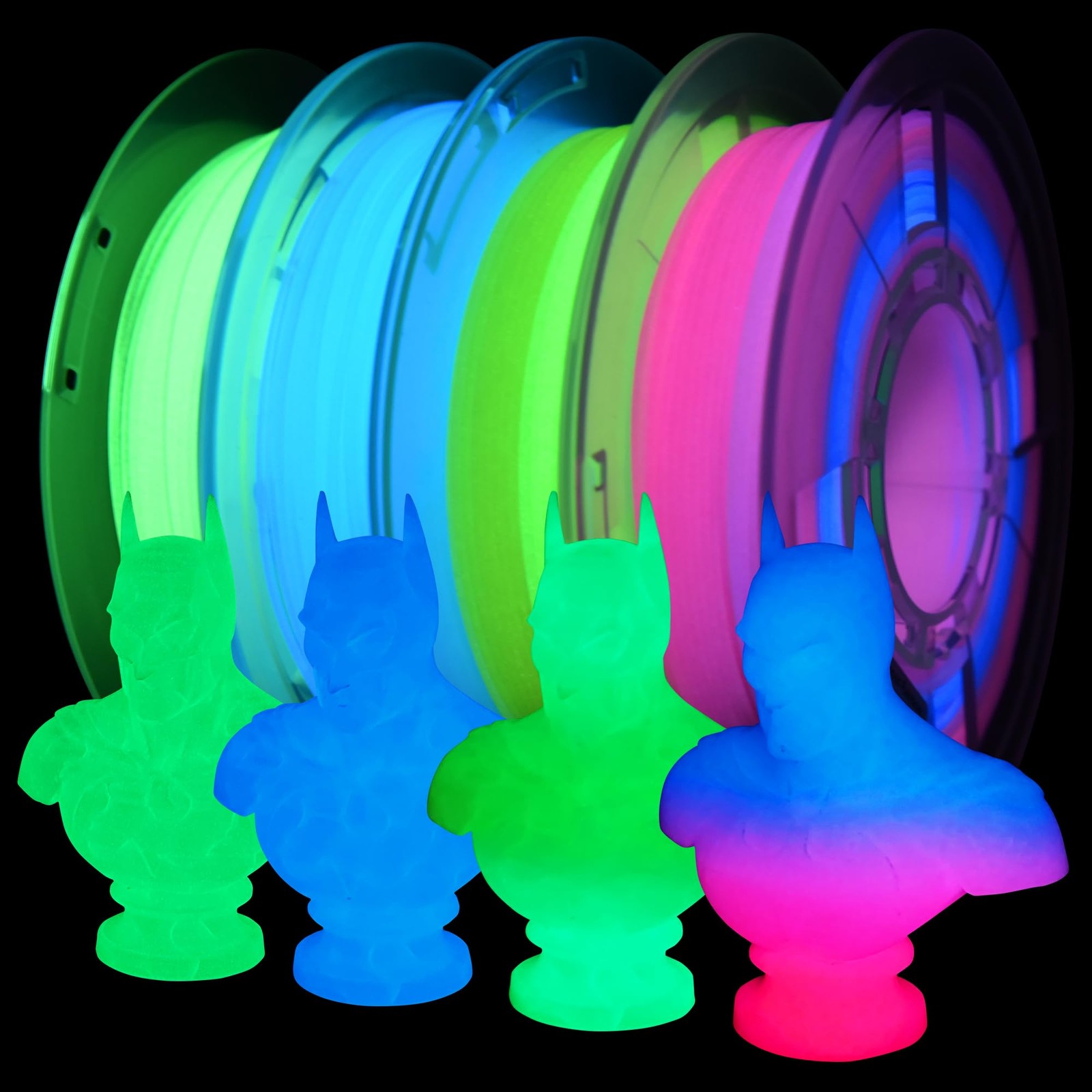 Glow in The Dark 3D Printer Filament Bundle Multicolour Blue Red Yellow Green...