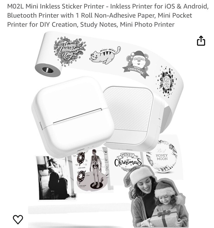 M02L Mini Inkless Sticker Printer Bluetooth IOS & Android