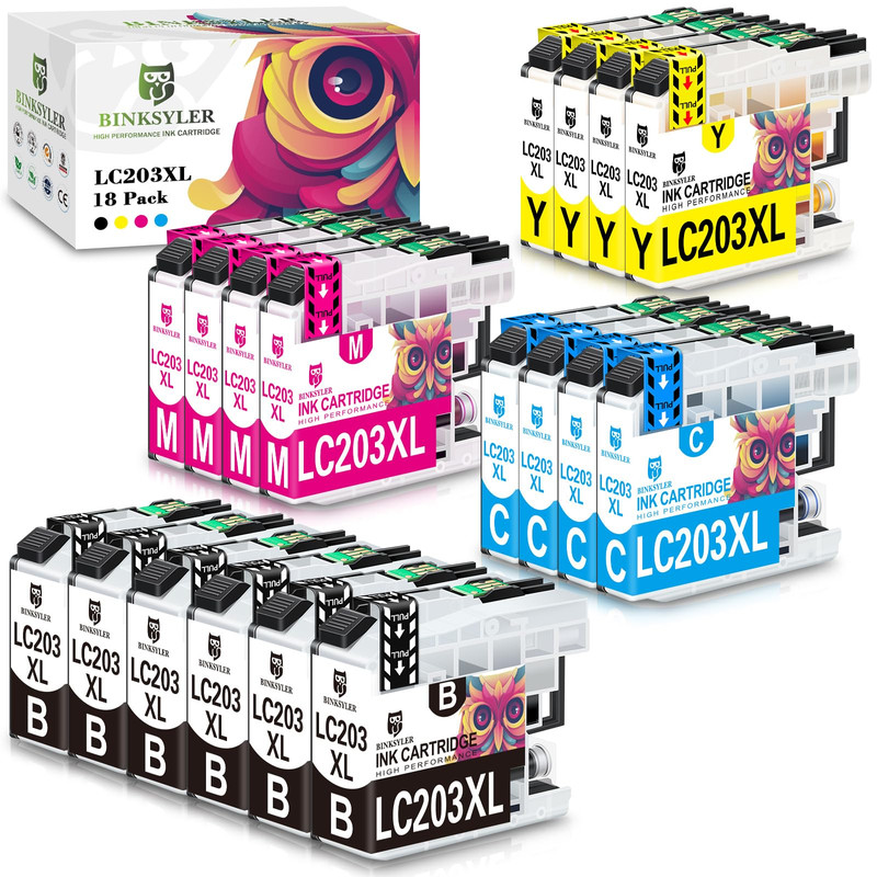 Binksyler 18-Pack Lc203 Ink Cartridges High Yield Replacement For Brother