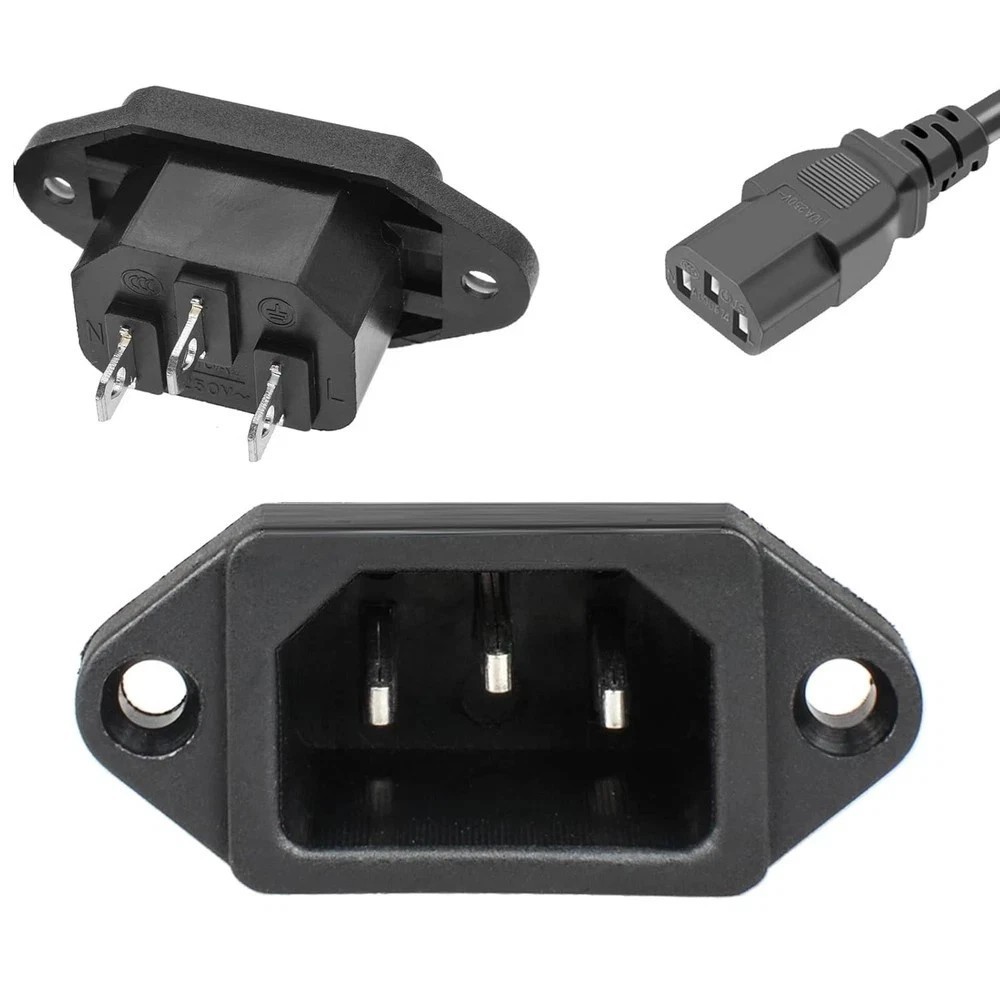 3 Pack Screw Mount 3 Pins Inlet Power Plug Socket IEC320 C14 AC 250V 10A