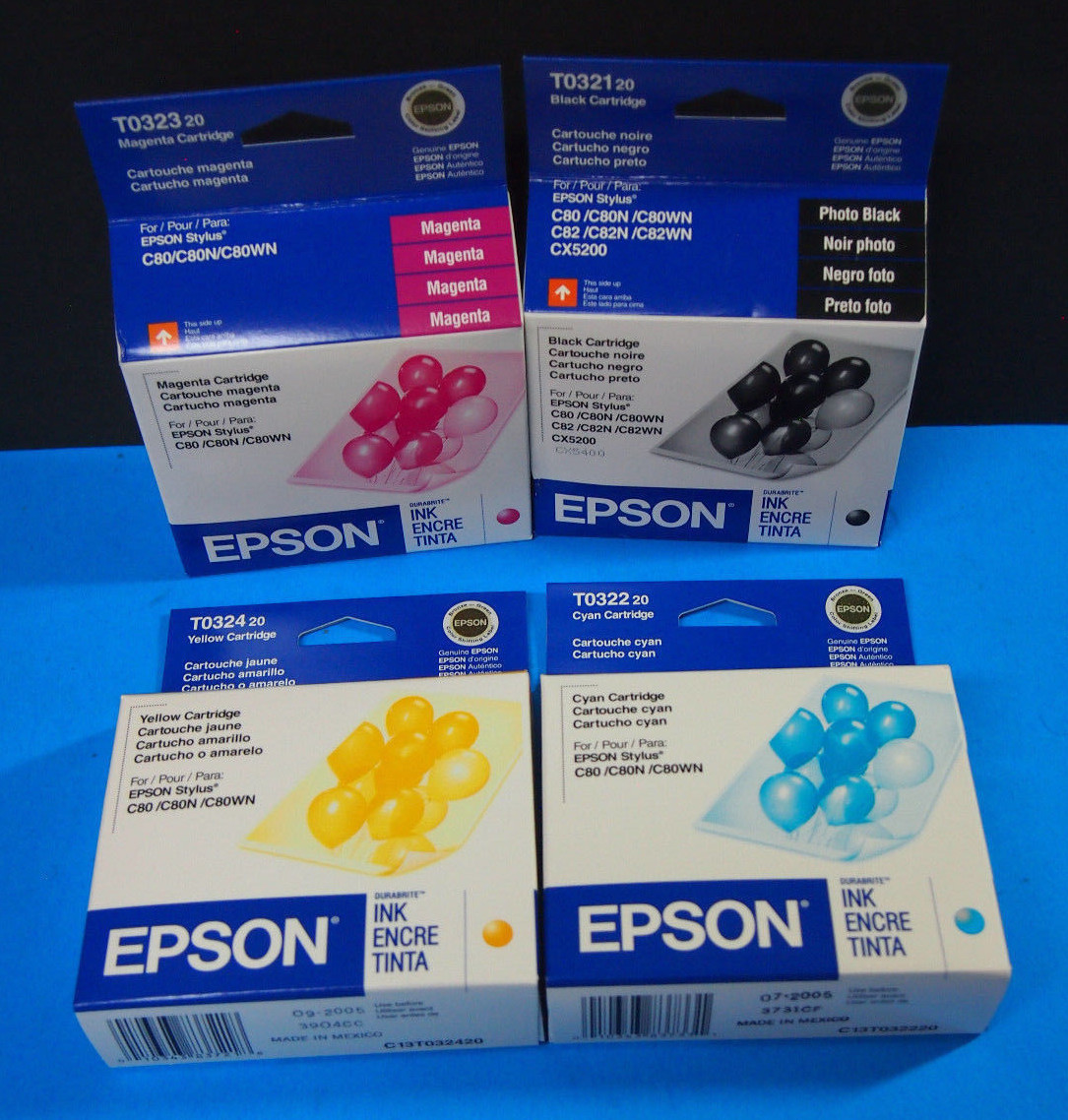 4 Genuine T0322 ,323, 324 & T0321 CYMK Color Ink Cartridge