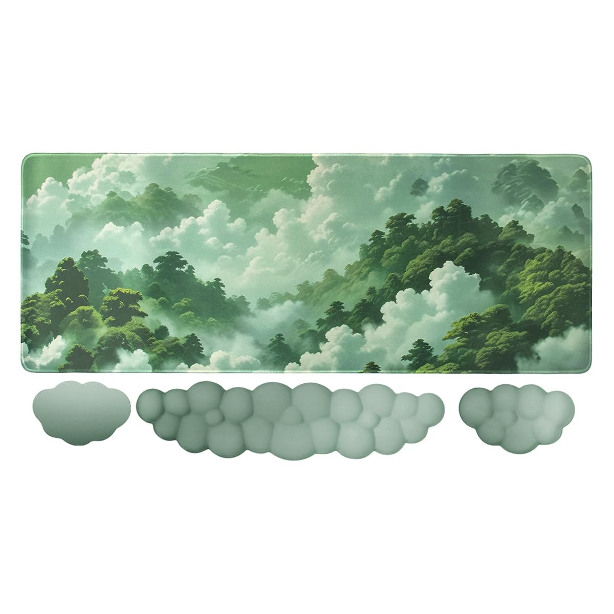 Gaming Desk Mat with Keyboard Wrist Rest Set, 4 in 1 Large Mouse Pad & Cloud ...