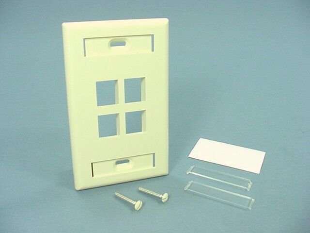 Leviton Almond Quickport 4-Port ID Window Flush Wallplate 1-Gang Cover 42080-4AS