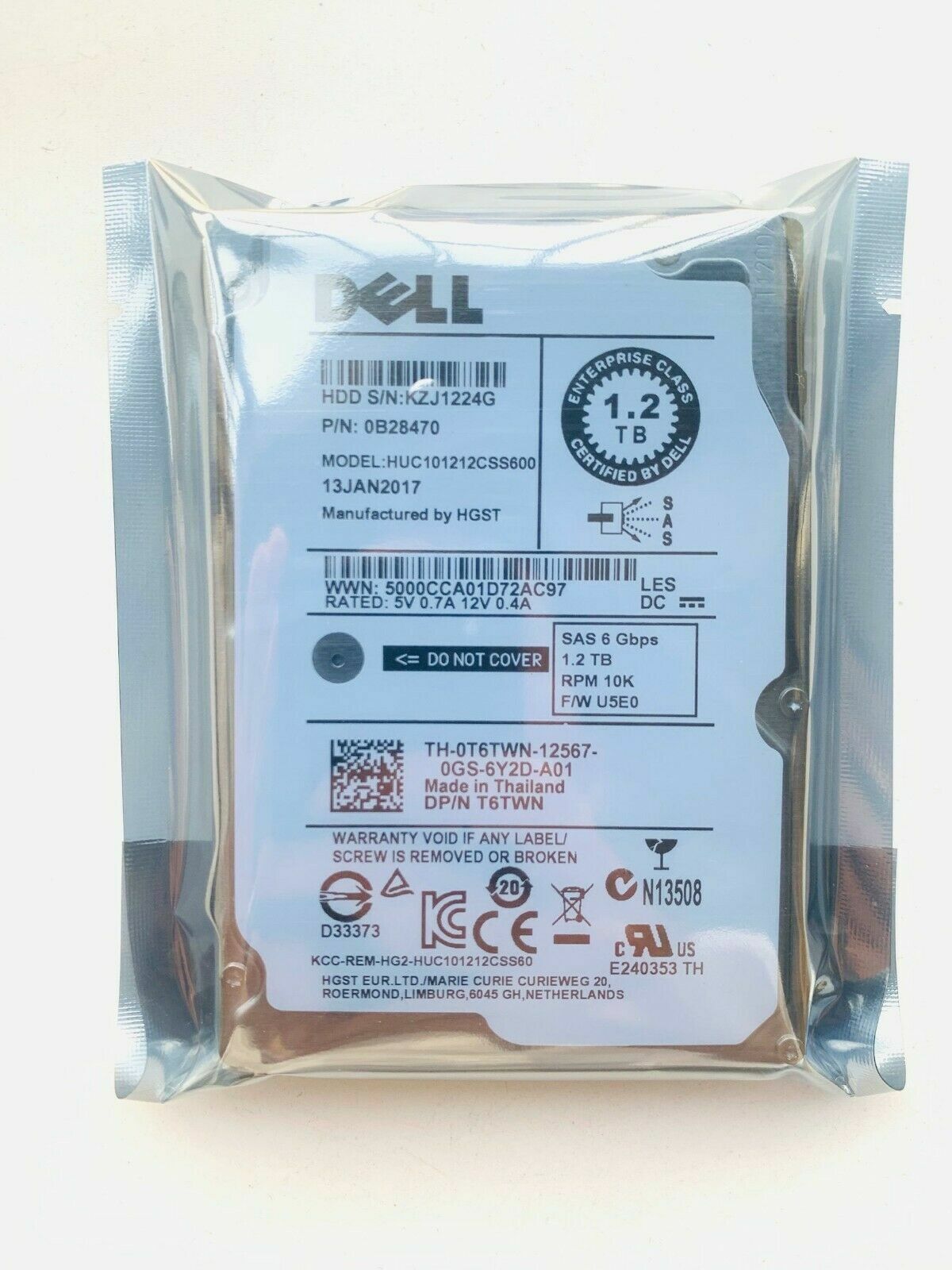 T6TWN Dell 1.2TB 10K RPM 6Gb/s SAS 2.5 Hard Drive HUC101212CSS600