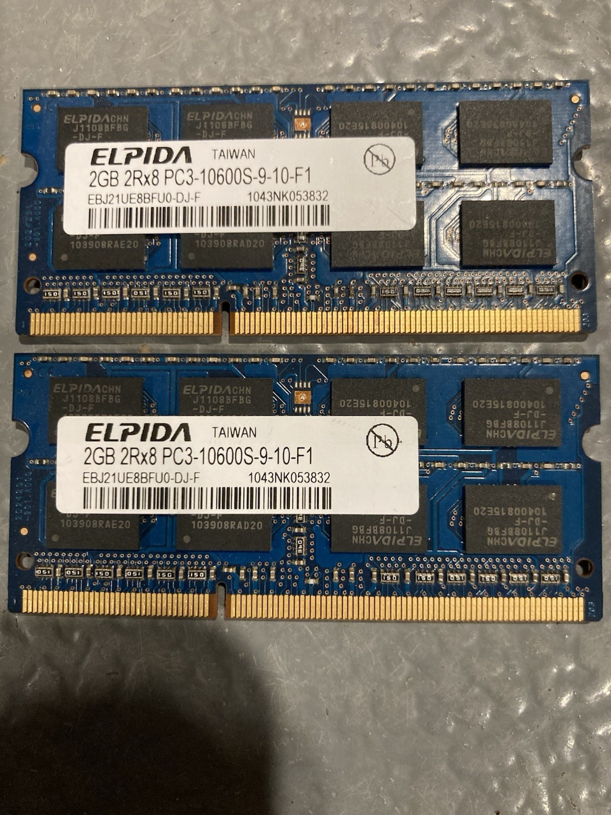 ELPIDA 2GB 2Rx8 RAM Memory PC3-10600S-9-10-F1 DDR3 (set Of Two)