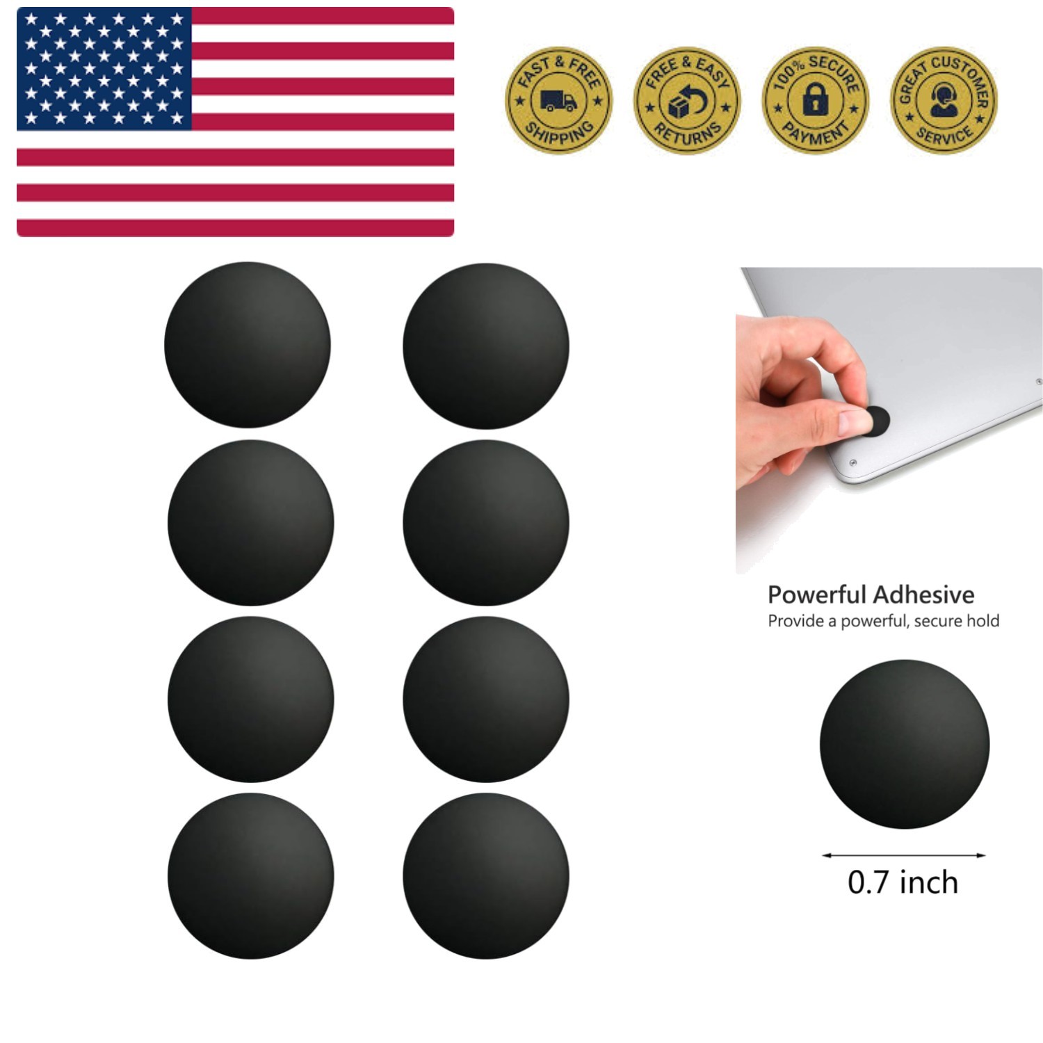 8 Pcs Laptop Rubber Feet0.7 inch Diameter, Non-Slip Replacement Bottom Case F...