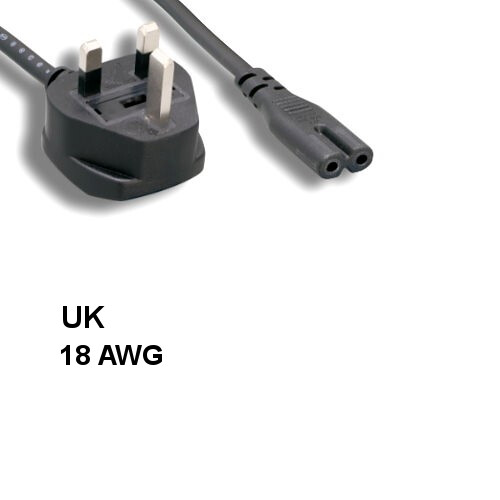 LOT10 6' UK Britain Non-Polarized 2Pin Power Cord IEC60320 C7 to BS 1363 5A/250V