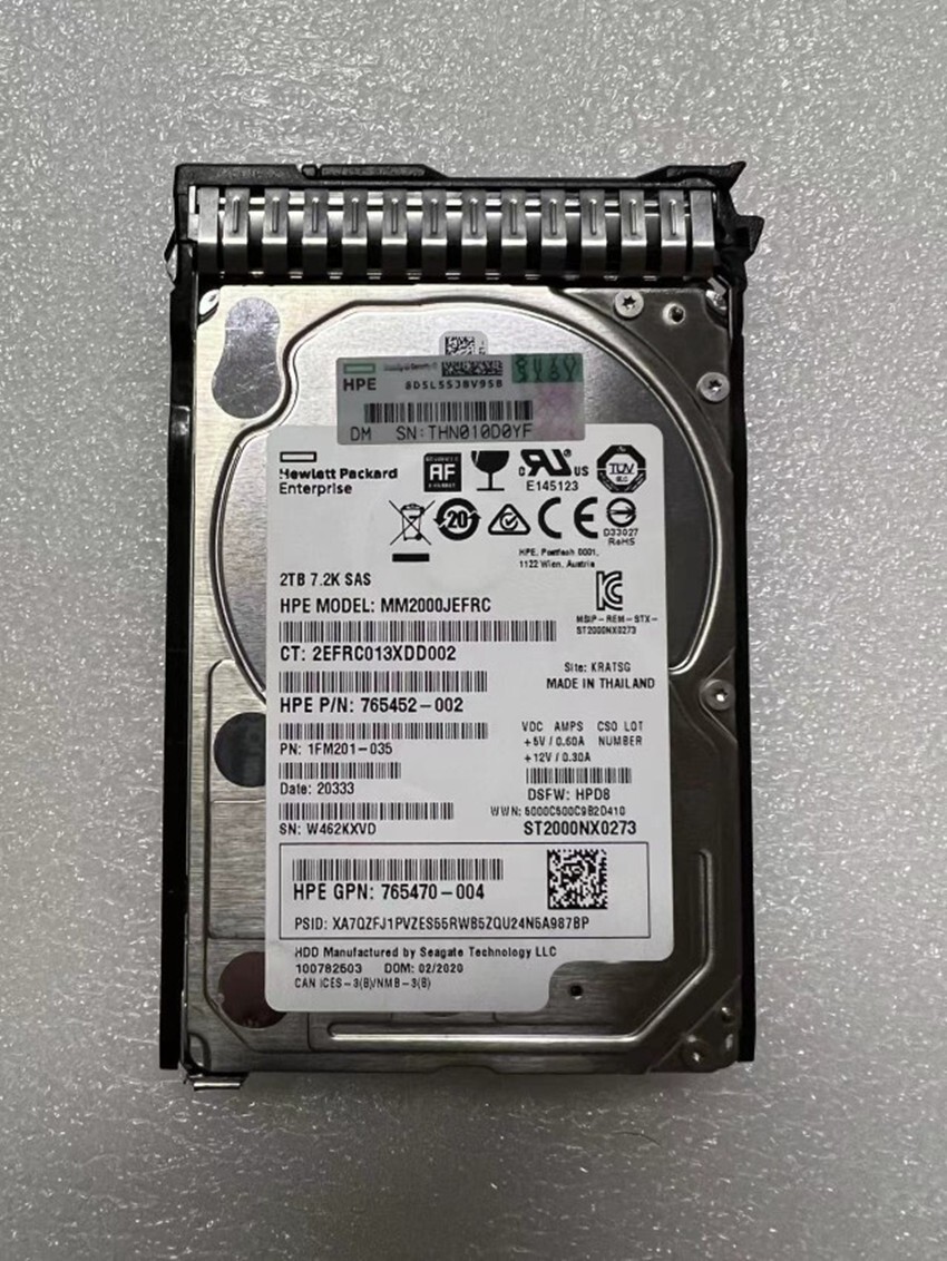765466-B21 HP 2TB 12G SAS 7.2K RPM 2.5" 512E HDD 765873-001 765452-002