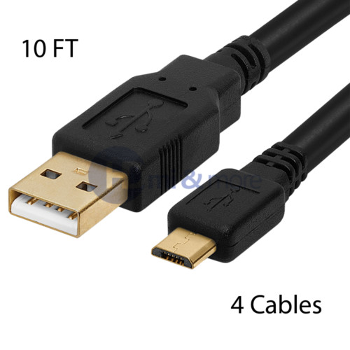 4x Long Micro USB Cable 10FT 3m USB Micro Cord Data Sync Charger Cable 10 Feet