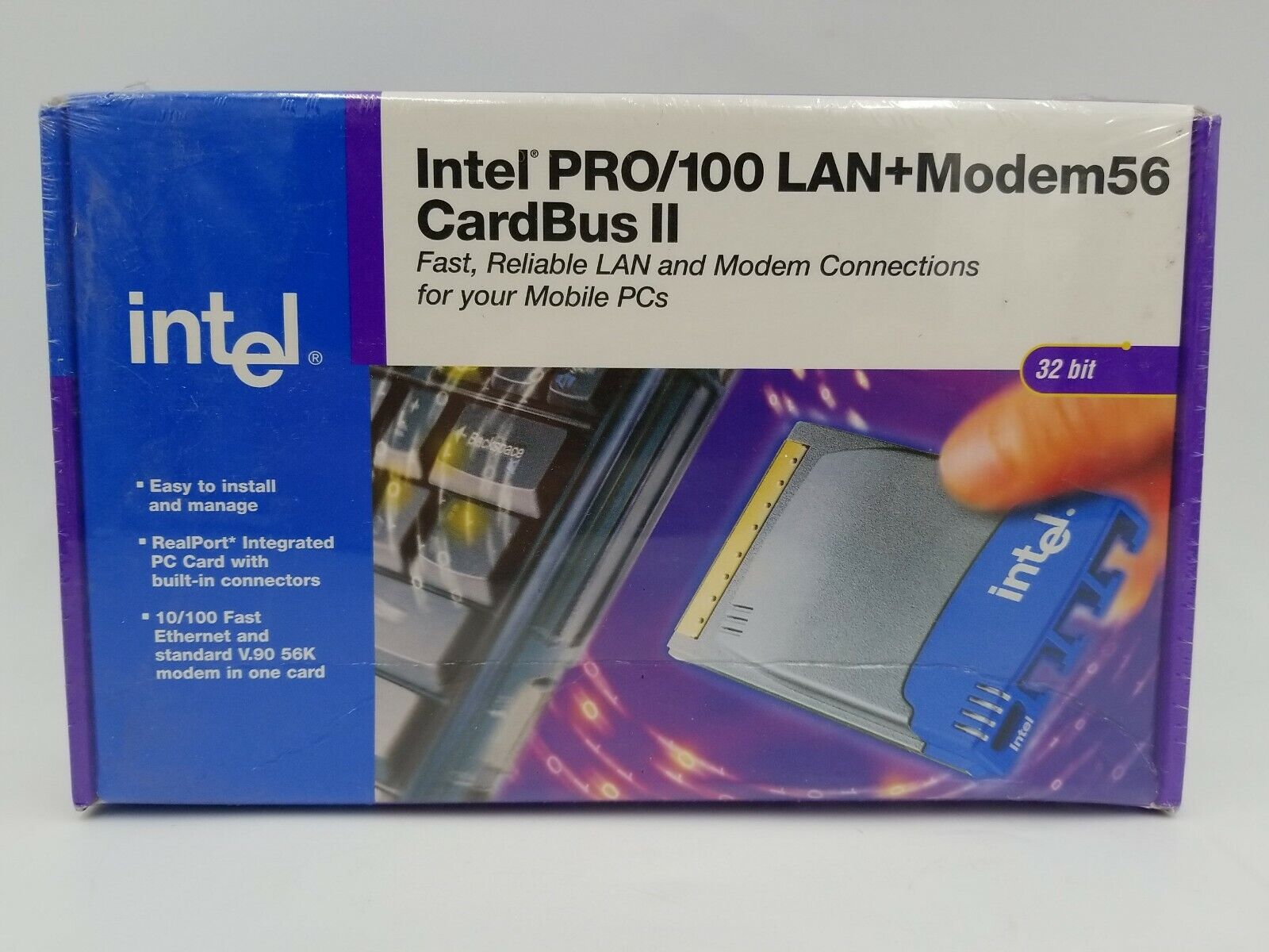 Intel PRO/100 LAN+Modem 56 CardBus II Ethernet PC Card with Integrated Jacks NEW