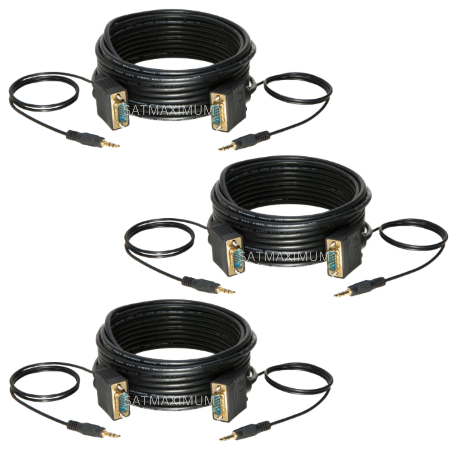 3 pcs 35FT SVGA Super VGA 3.5mm Aux Cable Audio Video Male to Male Monitor