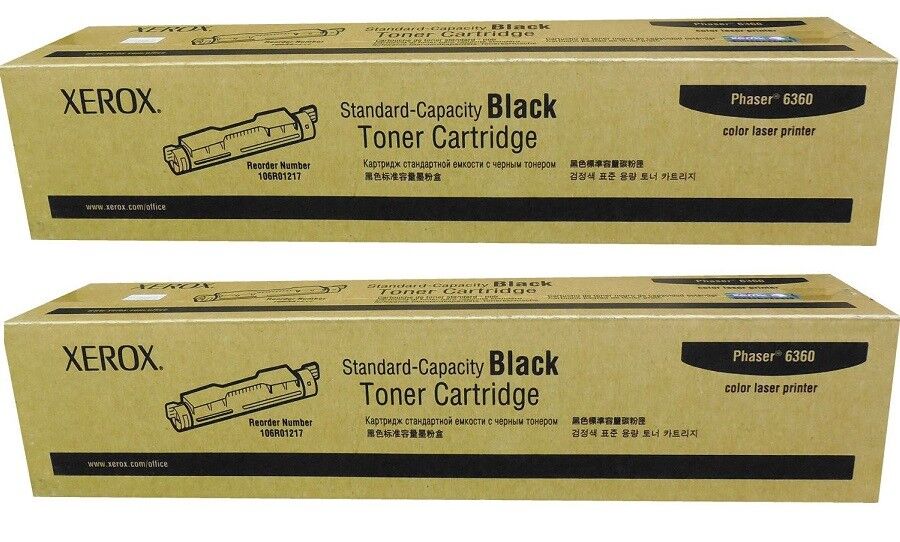 TWO (2) New Genuine Original OEM Xerox 106R01217 Black Toner Cartridges 6360
