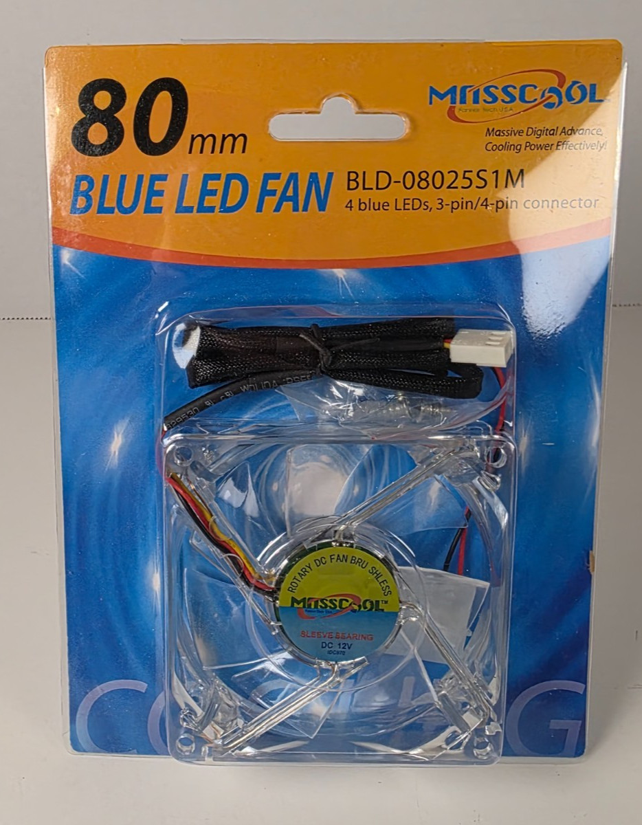 Masscool 80mm Blue LED PC Cooling Fan BLD-08025S1M New Sealed 3-Pin 4-Pin