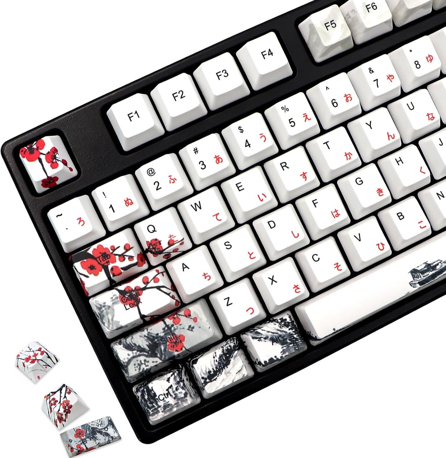 JSJT Plum Blossom Keycaps 135 Keys Japanese Keycaps PBT Custom Keycap Set Che...