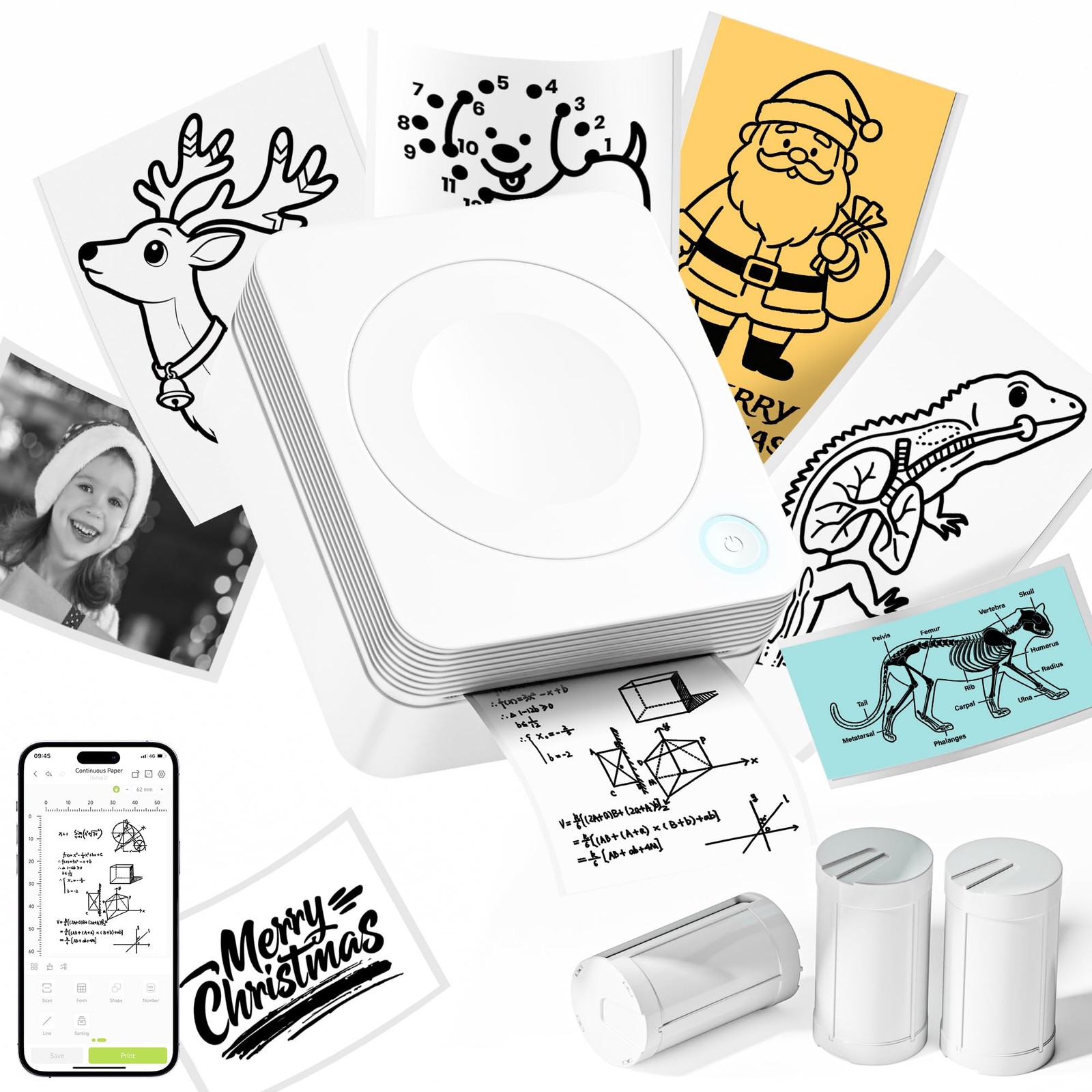 TYPONOS Mini Sticker Printer, PM230 Print Pod with 3 Rolls PM230, White