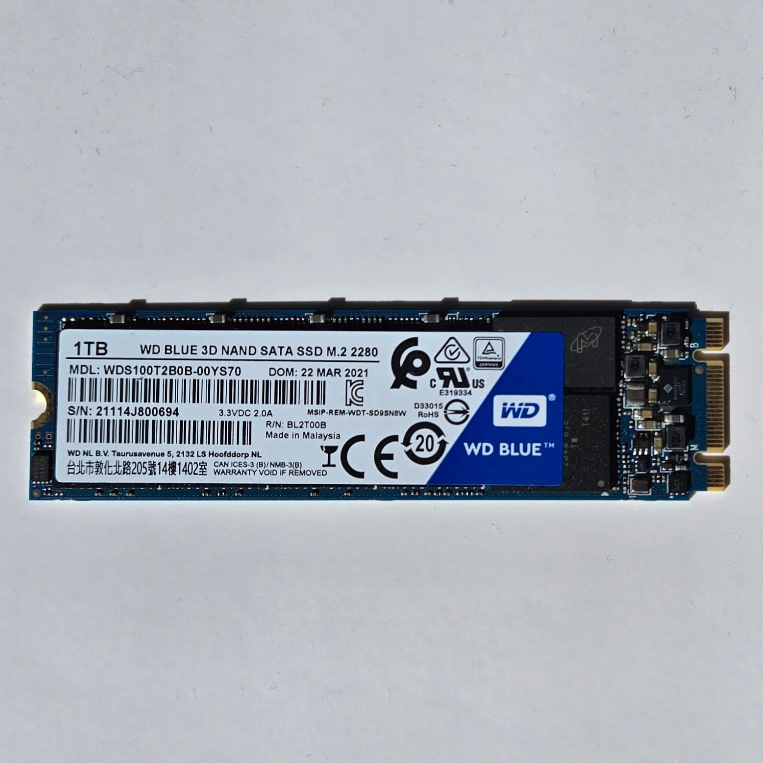 Western Digital 1TB WD Blue 3D NAND Internal PC SSD - SATA III, M.2 2280