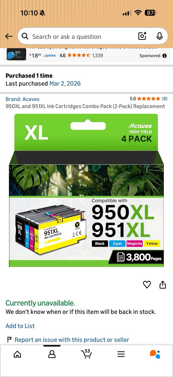 Acaves Compatible Ink Cartridges 950XL 951XL Black Cyan Magenta Yellow 4-Pack