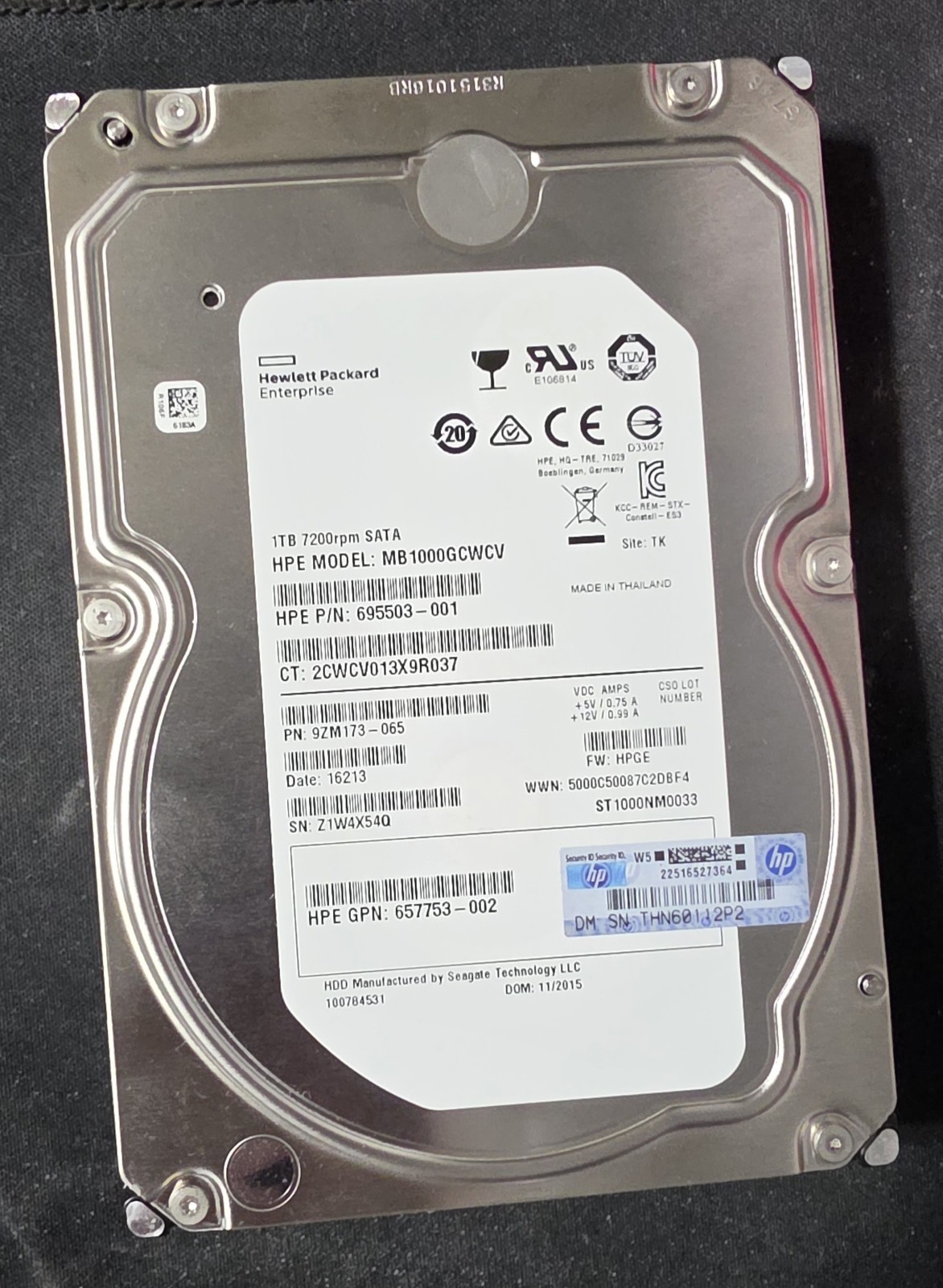 SEAGATE HP 1TB 1000GB 7200 RPM ENTERPISE HARD DISK DRIVE ST1000NM011 6577532-002