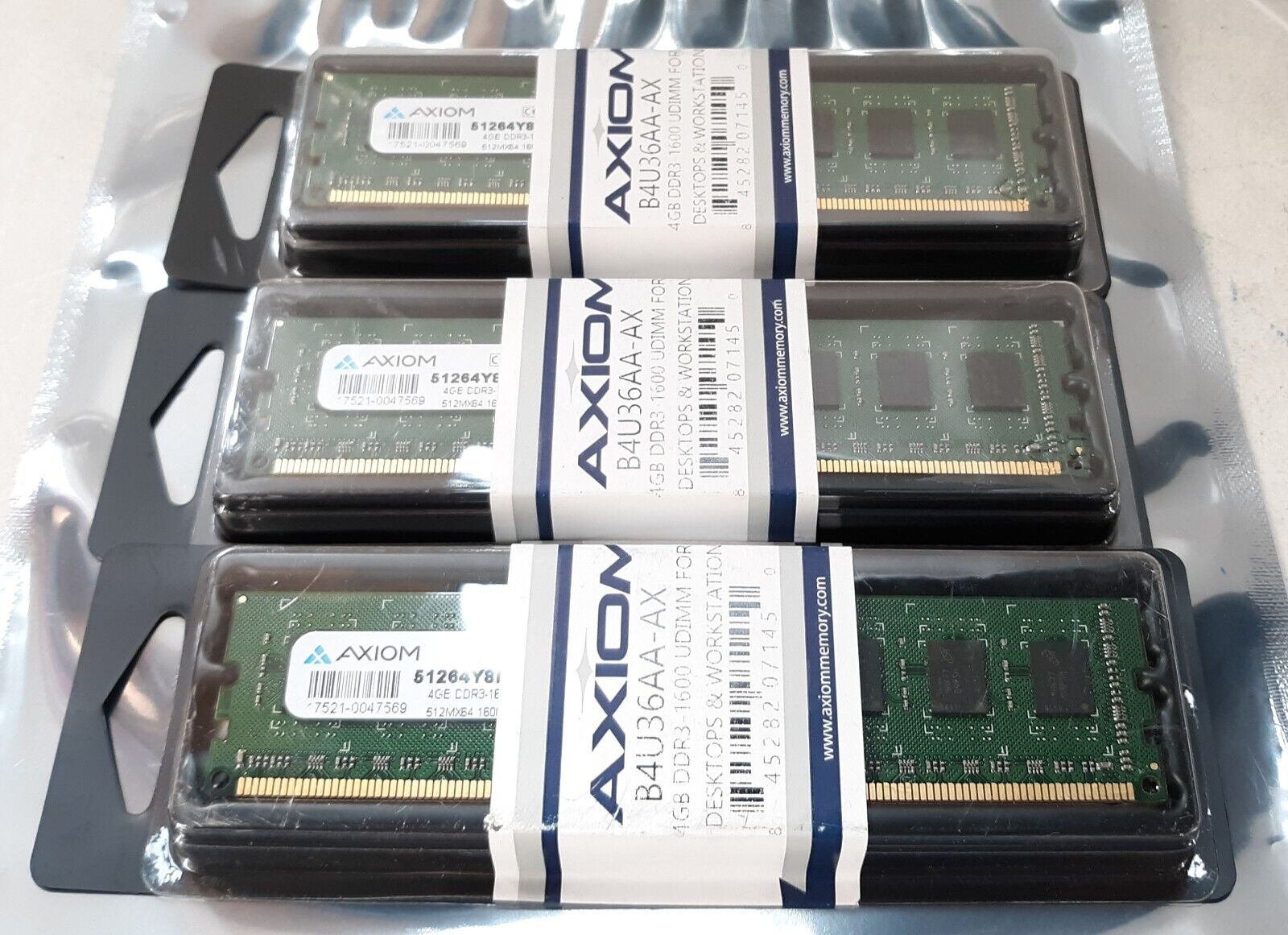 Lot of 3 AXIOM 4GB DDR3 1600 UDIMM For HP Desktops and Workstations NEW *SEALED*