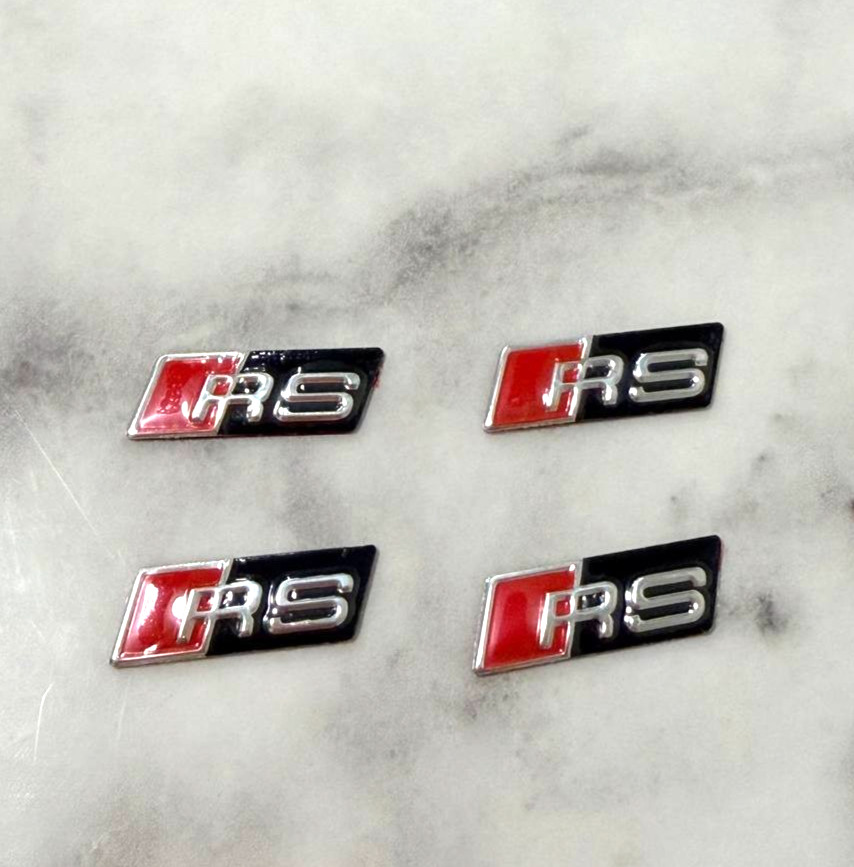 4Pcs Aluminum Emblem Sticker for RS Line, Black & Red, Small 1" x 0.35"