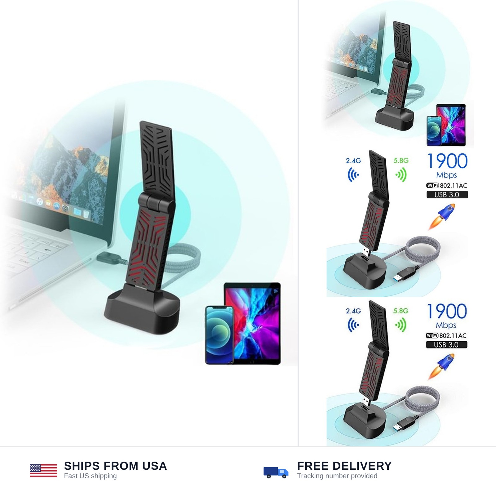 WAVLINK AC1900 USB WiFi Adapter Dual Band 2.4GHz/5GHz