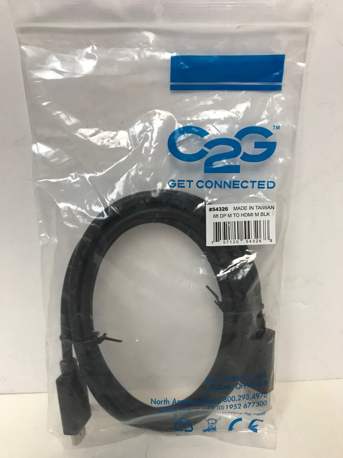 C2G 54326 6FT DISPLAYPORT MALE TO HDMI MALE ADAPTER CABLE BLACK QTY 5 CABLES