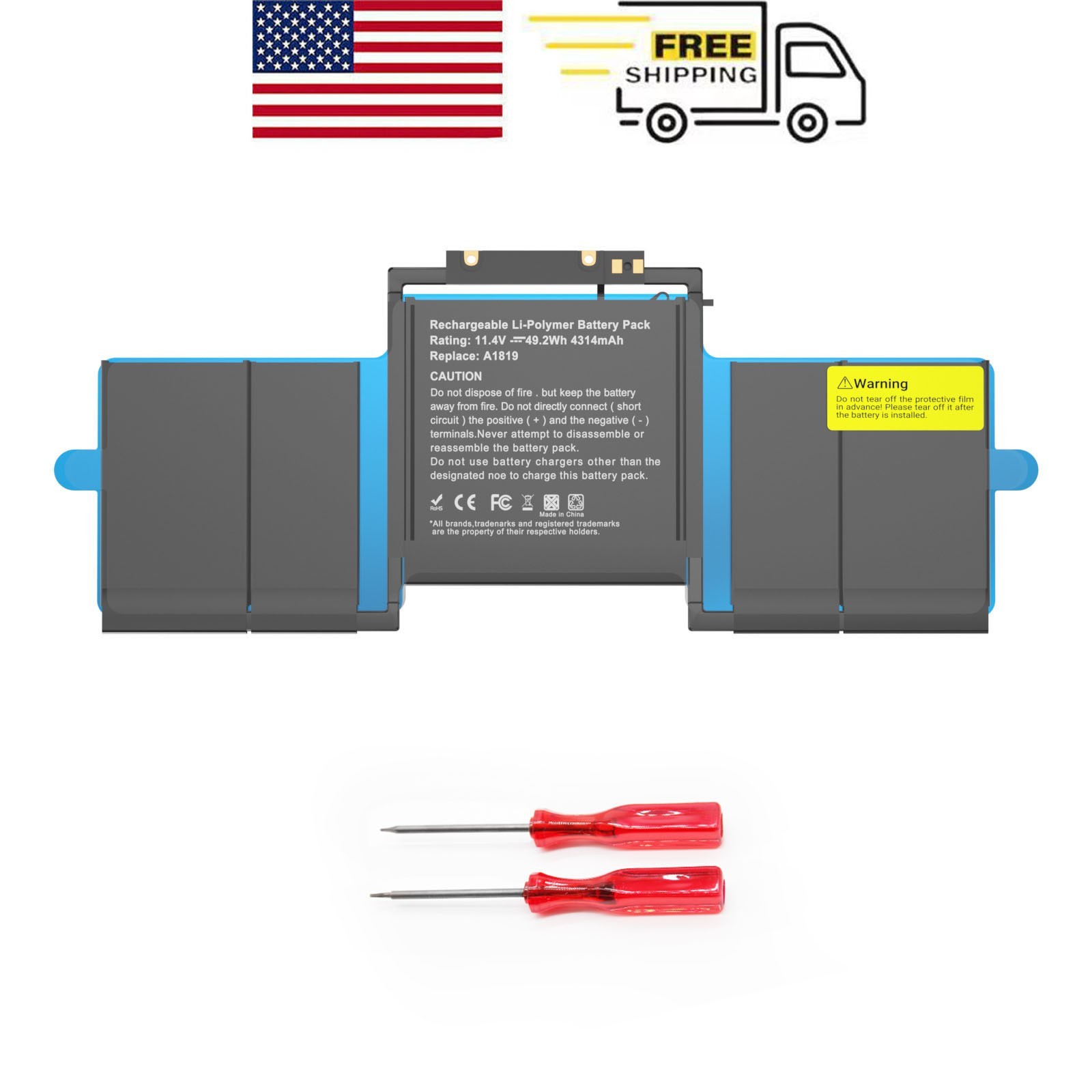 A1819 Replacement Laptop Battery for MacBook Pro 13 inch Touch Bar A1706 EMC3071