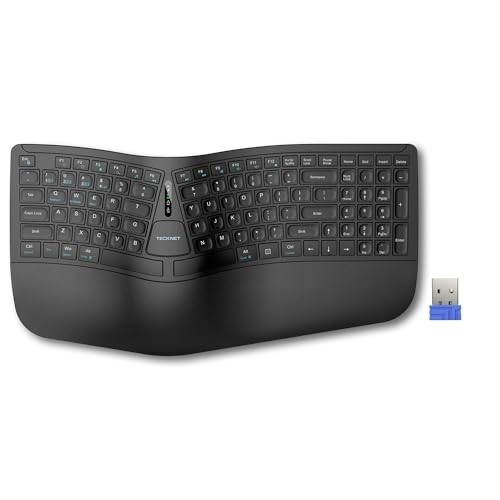Ergonomic Wireless Keyboard, Rechargeable, Split Design, Wrist Rest, 104 Keys