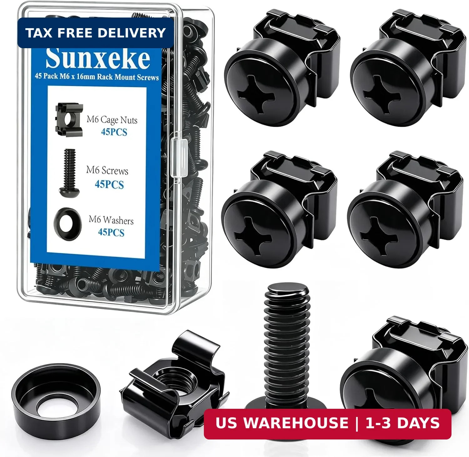 45PCS M6x16mm Rack Mount Screws Cage Nuts Washers Server Rack Cabinet