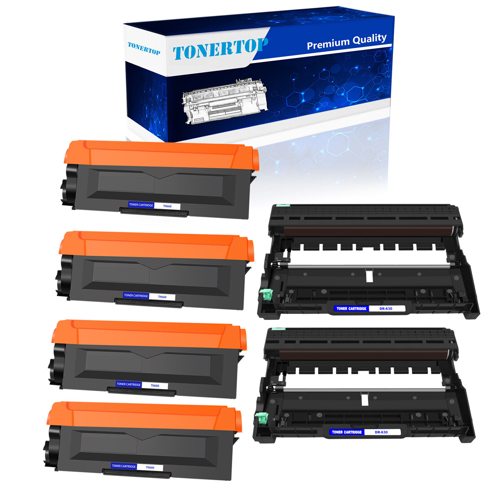 6 PK Toner and Drum Combo for Brother TN660 TN630 DR630 DCP-L2520DW HL-L2360DW