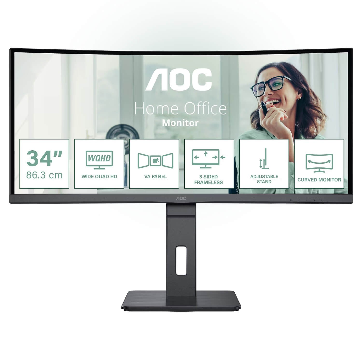 AOC CU34P3CV 34" UWQHD 100Hz 4ms VA Curved Monitor USB-C 65W DP HDMI Speakers 