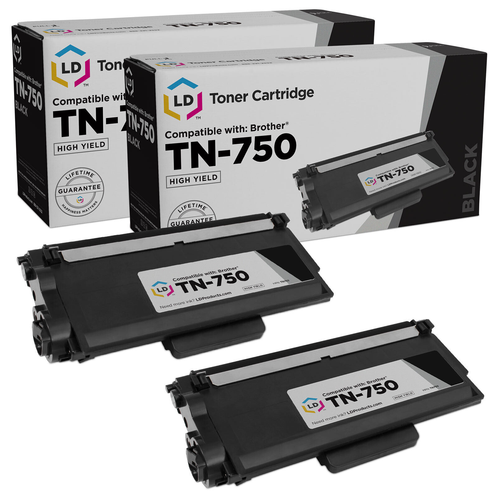 LD 2 Pack TN750 Black Laser HY Toner Cartridge for Brother MFC-8810DW DCP-8155DN