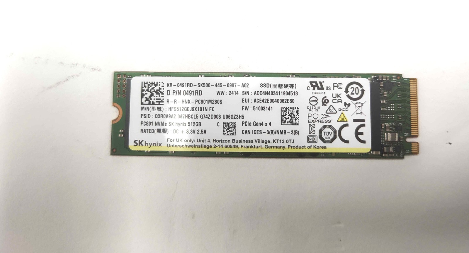 Solid State Drive Dell 491RD (Sk Hynix HFS512GEJ9X101N) Solid State Drive - 512