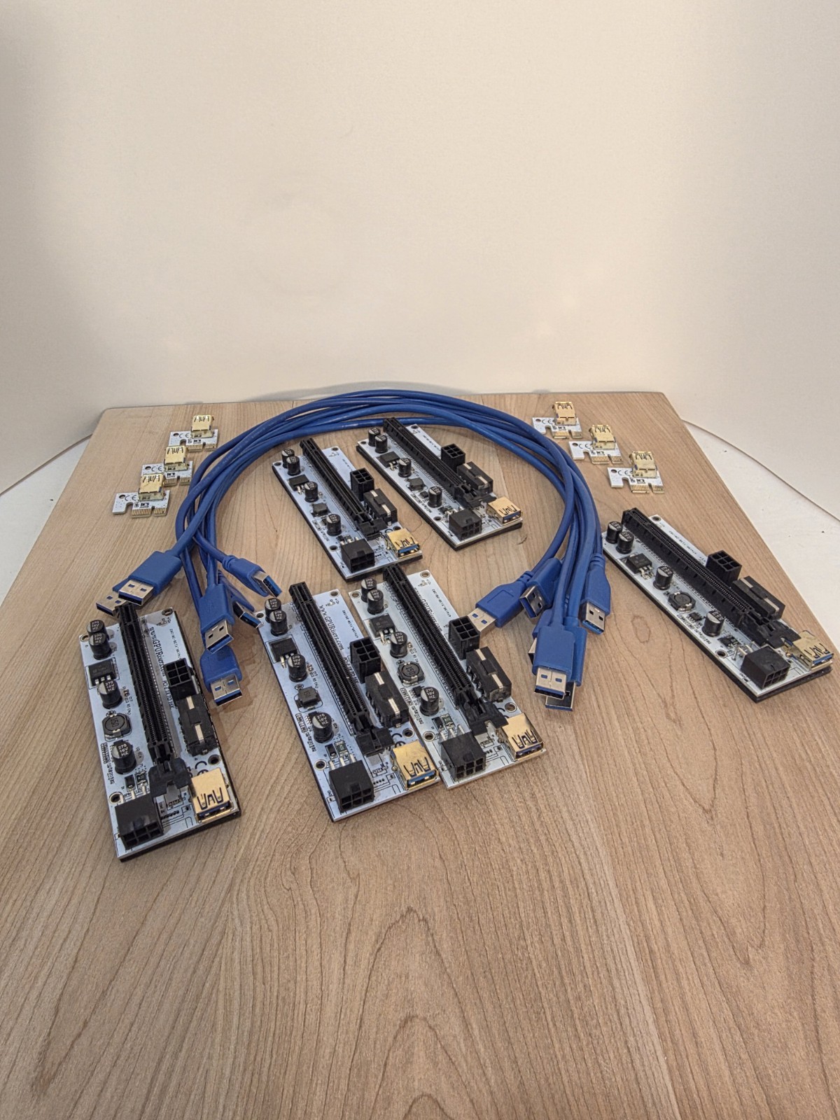 sale 25% off 6-pack comp. GPU riser kit pcie 1x to 16x powered GPURisers dot com