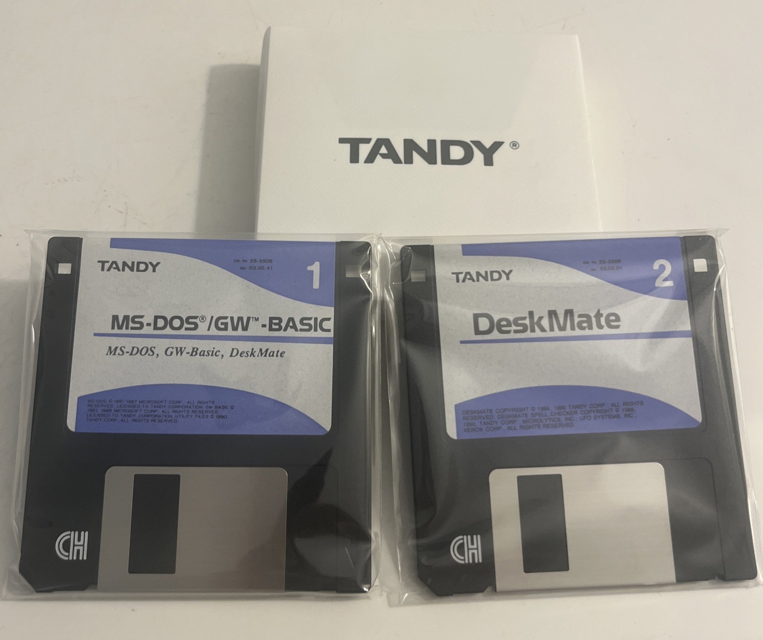 Tandy 3.5" Floppy Disk Set 1-2 Cat 25-3506 MS-DOS GW-BASIC DeskMate new w Case