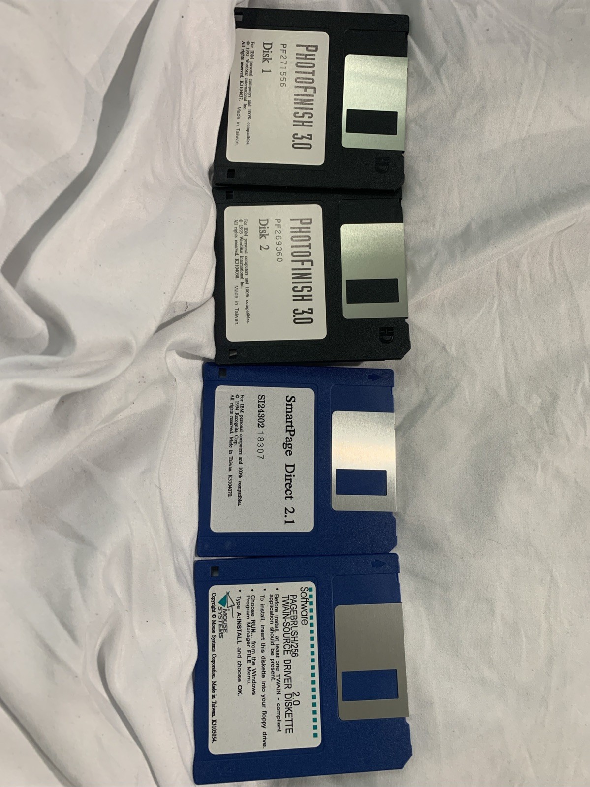 Set Of 4 Vintage Floppy Disks Photo Finish 3.0, SmartPage Direct, Mouse Systems