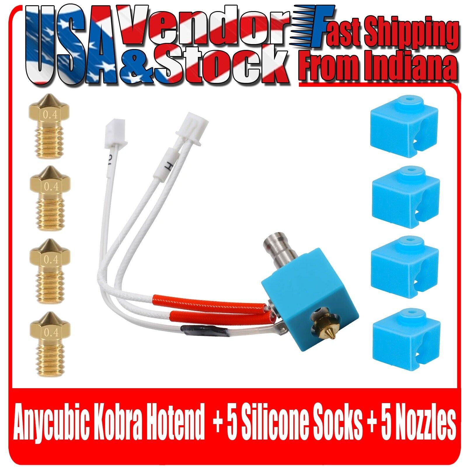 Anycubic Kobra Hotend, 5 Silicone Socks and 5 Nozzles Kobra 3D Printer