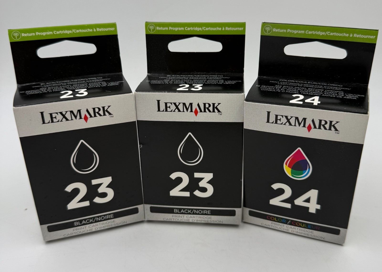 Lexmark Unopened Printer Cartridges: 23 black, 23 black, 24 color