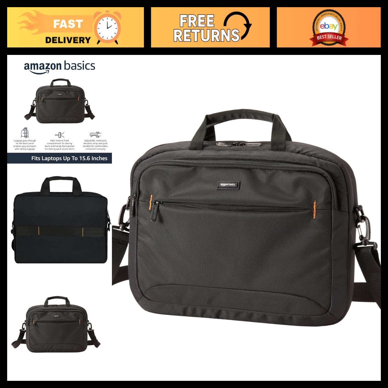 Large Capacity 15.6" Laptop Bag with Shoulder Strap & Handle, Spacious Compartme