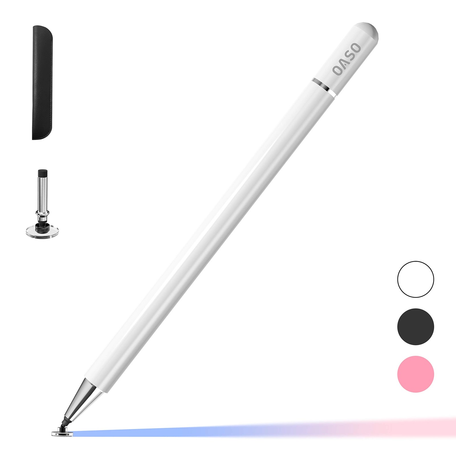 OASO Stylus Pen for Touch Screens, Disc Tip & Magnet Cap Styli Pencil WHITE