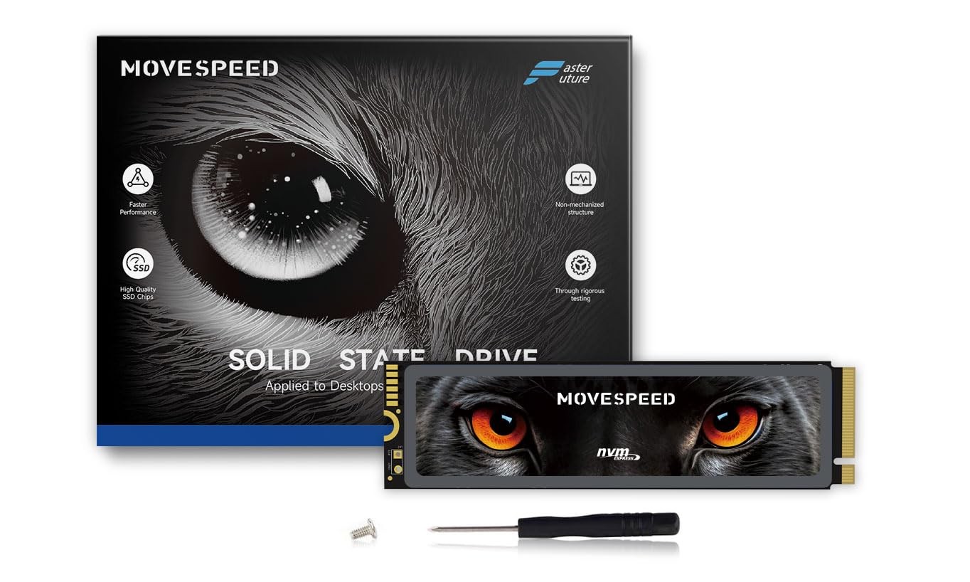 MOVE SPEED HB7450 1TB SSD for PS5 with Heatsink TLC NAND, 1TB-HB7450, Black