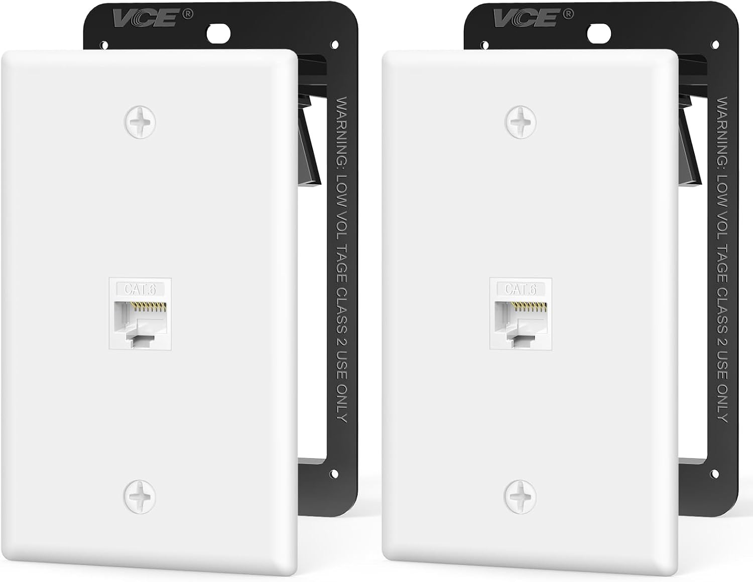 UL Listed Ethernet Wall Plate CAT6 with Mounting Bracket, White 2-Pack