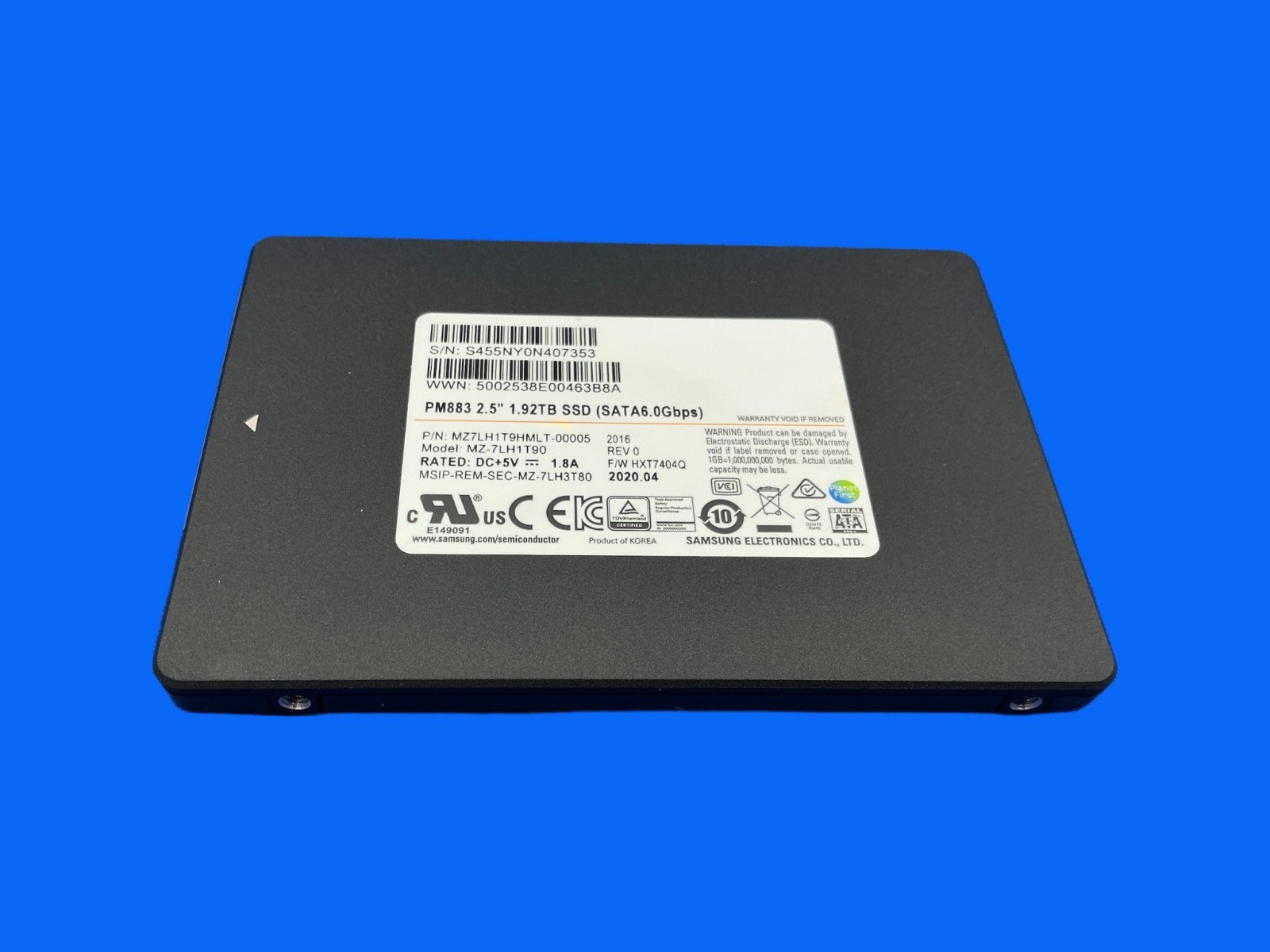 MZ-7LH1T90 SAMSUNG PM883 1.92TB SATA 6.0Gbps 2.5in SSD New Pull