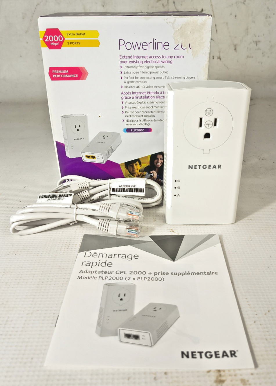 Netgear Powerline 2000 + Extra Outlet PLP2000 Gigabit Ethernet Adapter -One Unit