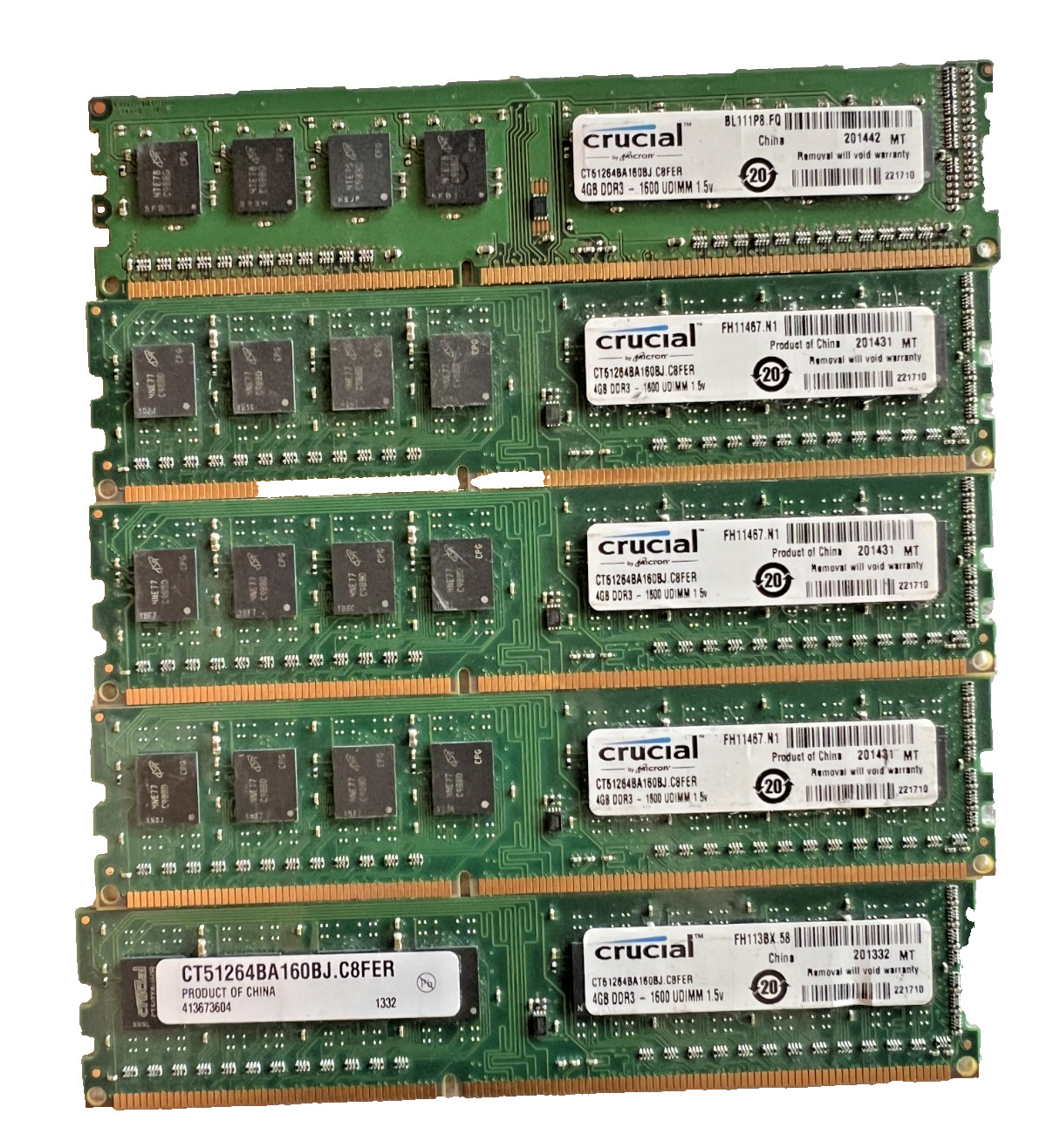 Crucial 20GB DDR3 RAM - 1600MHz - (5 x 4GB) - TESTED - CT51264BA160BJ.C8FER