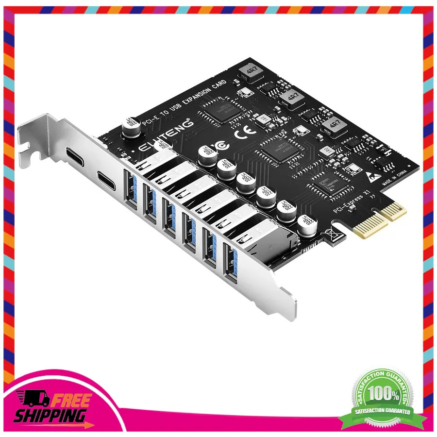 ELUTENG PCIe USB 3.2 Expansion Card 8 Port 6 USB-A and 2 USB-C Adapter Hub