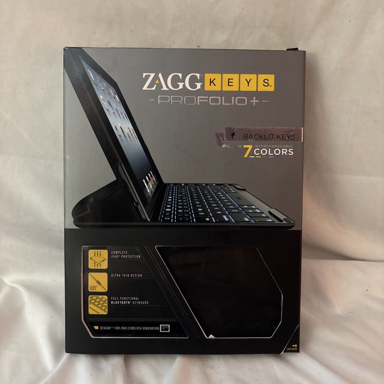 ZAGG Profolio+ Bluetooth Keyboard Ultra Thin Case, Backlit Keys - New, Open Box